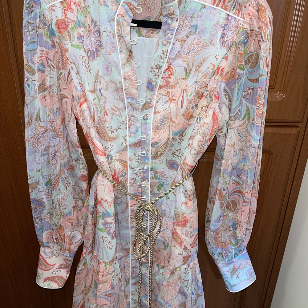 Floral Pastel Dress with Gold Accents